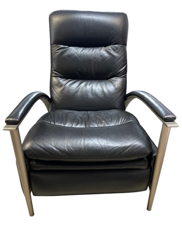 MODERN BLACK LEATHER RECLINING LOUNGE CHAIR 42" (1 of 11)