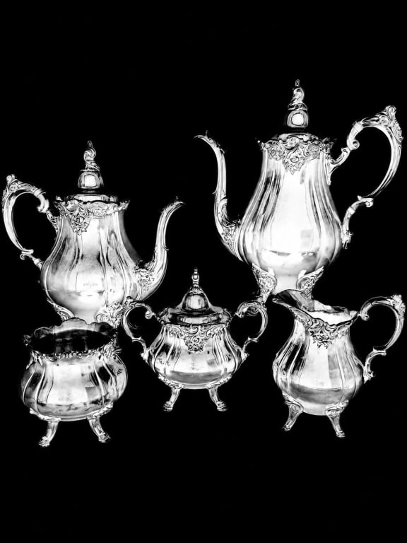 BAROQUE WALLACE SILVER PLATE FIVE-PIECE BEV SET (1 of 7)