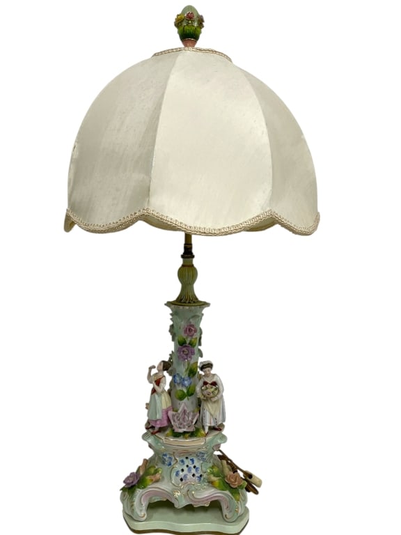 GERMAN PORCELAIN FIGURAL TABLE LAMP 19" BASE (1 of 6)