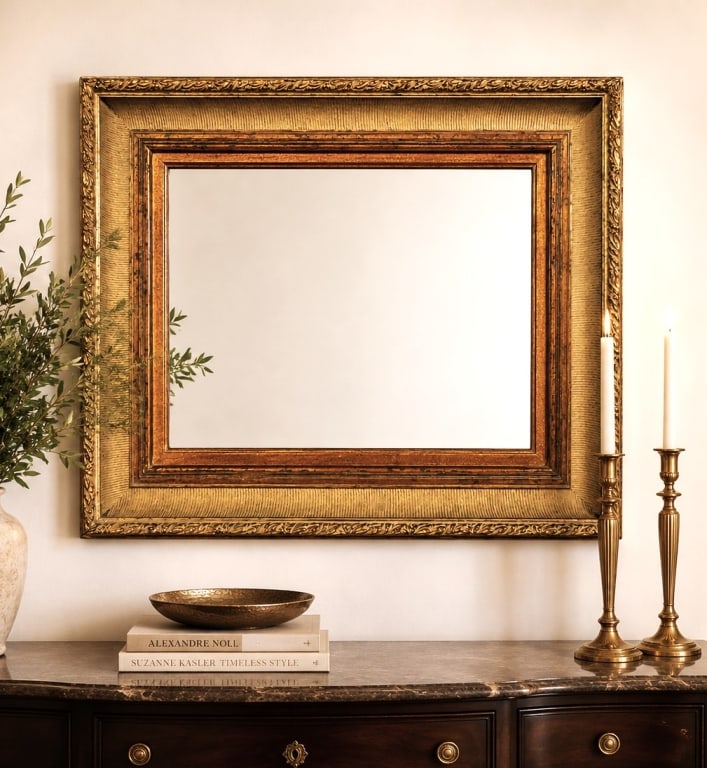 GILT FRAMED WALL MIRROR 32" (1 of 8)