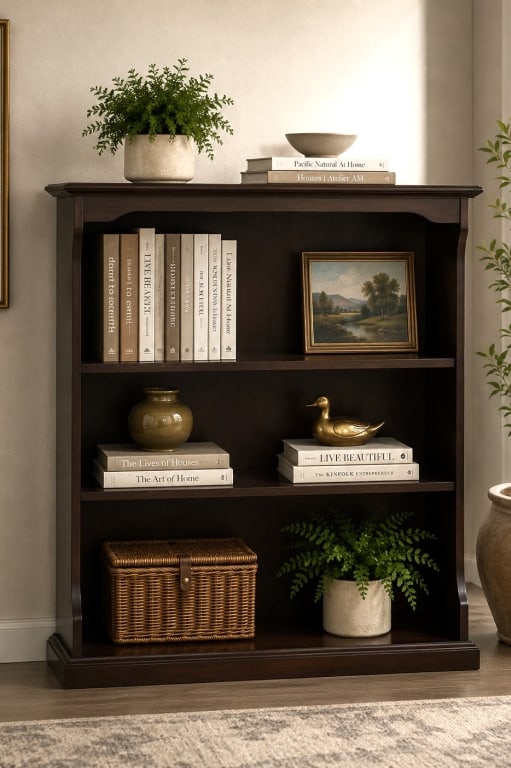 BOMBAY MAHOGANY BOOKCASE WITH WOODEN SHELVES 39" (1 of 9)
