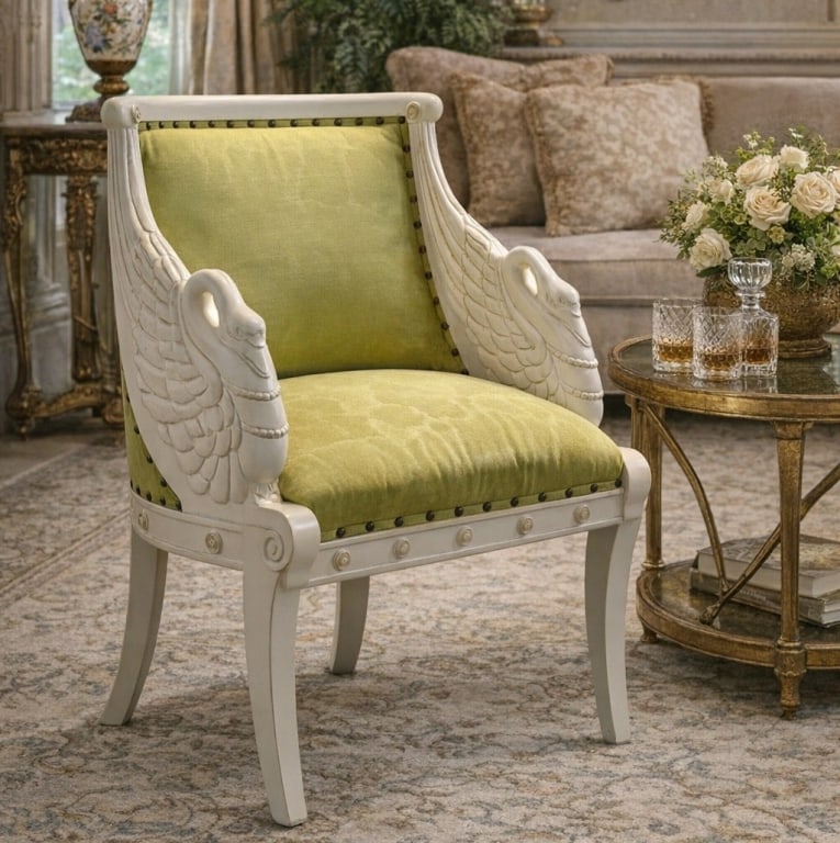 SWAN ARM ACCENT CHAIR CHARTREUSE UPHOLSTERY 34" (1 of 13)