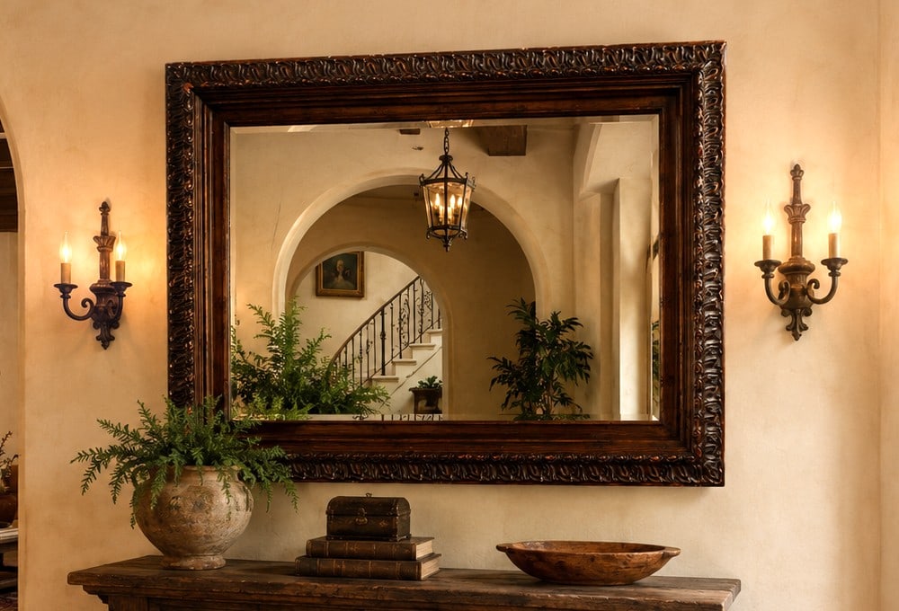 WOOD CARVED FRAMED WALL MIRROR 53" (1 of 7)