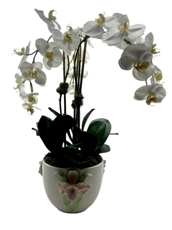 FLORAL CERAMIC FAUX ORCHID ARRANGEMENT 24" (1 of 7)