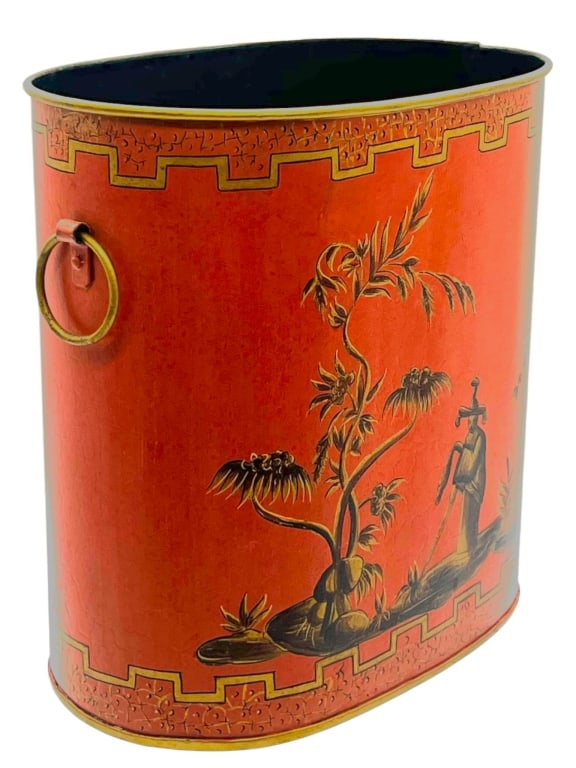 CHINOISERIE DECORATED TOILE CACHEPOT 10" (1 of 7)
