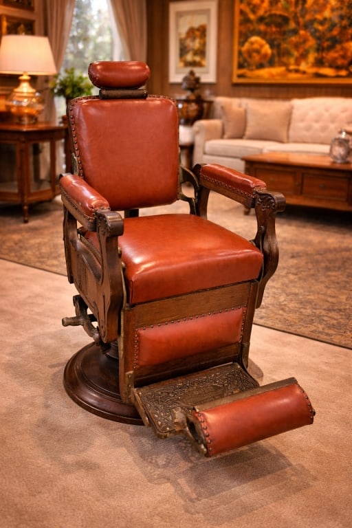 ANTIQUE BARBER CHAIR KOKEN CONGRESS PEDESTAL 46" (1 of 17)