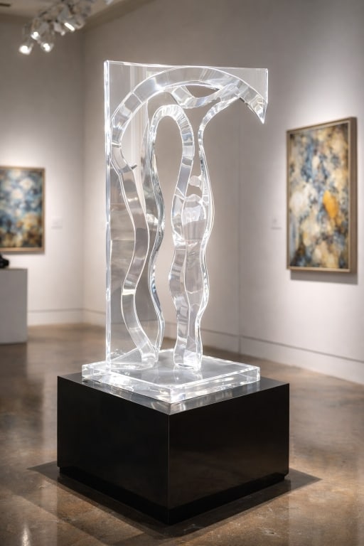 VAN TEAL ABSTRACT LUCITE ORNATE SCULPTURE 37": *For ALTERNATIVE SHIPPING QUOTES or local pick up details, please visit www.dejavuauctionshipping.com*VAN TEAL ABSTRACT LUCITE SCULPTURE 37" x 14" x 14" approx-Striking large-scale abstract lucite scu