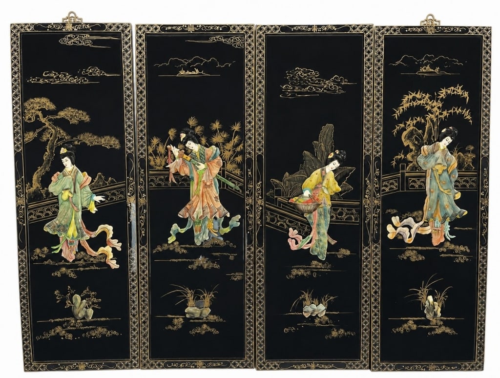 ASIAN LACQUER GEISHA WALL PANELS (1 of 6)