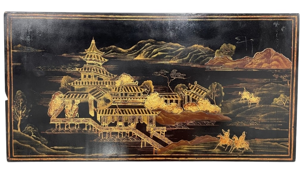 JAPANESE BLACK LACQUER LANDSCAPE PANEL 27" (1 of 6)