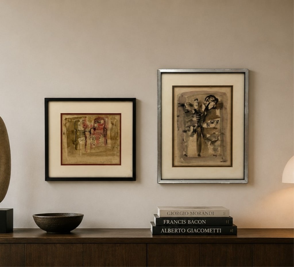 PAIR OF TWO SIGNED ITALIAN ABSTRACT WORKS 15" (1 of 14)