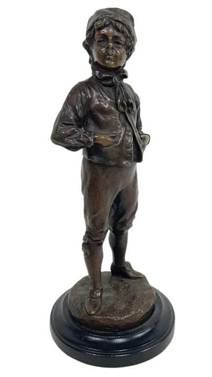 SOLID BRONZE BOY SCULPTURE SIGNED 9" (1 of 6)