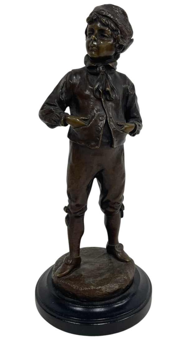 SOLID BRONZE BOY SCULPTURE SIGNED 9" - 3
