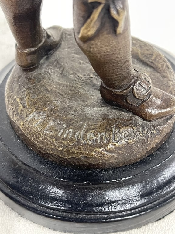 SOLID BRONZE BOY SCULPTURE SIGNED 9" - 4