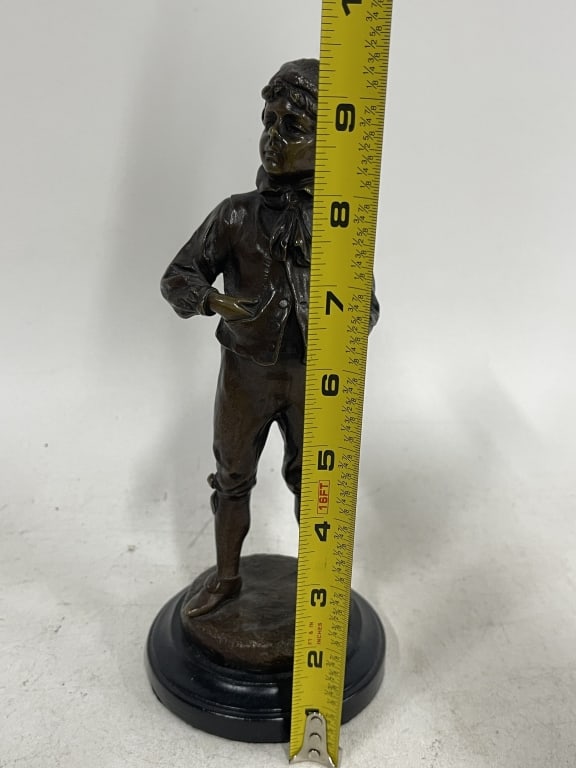 SOLID BRONZE BOY SCULPTURE SIGNED 9" - 5