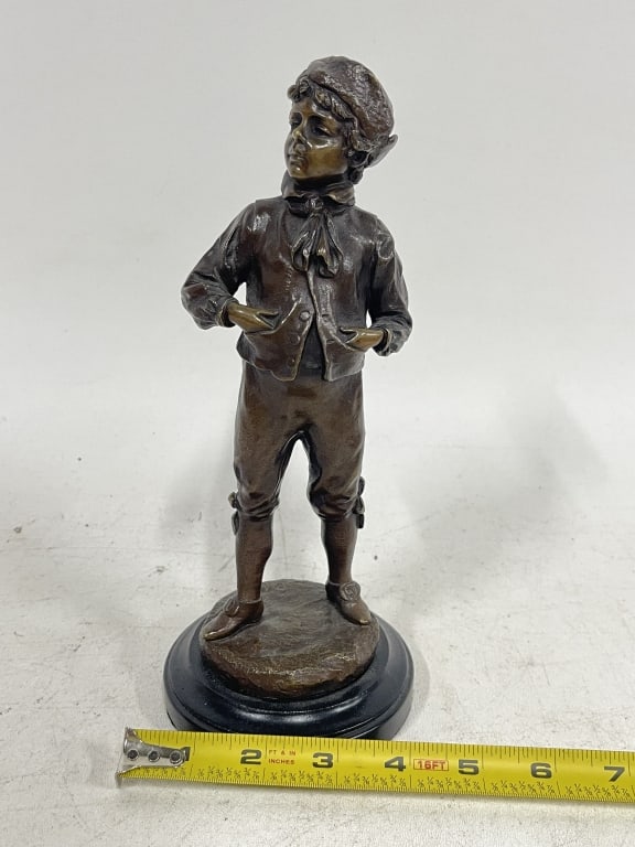 SOLID BRONZE BOY SCULPTURE SIGNED 9" - 6