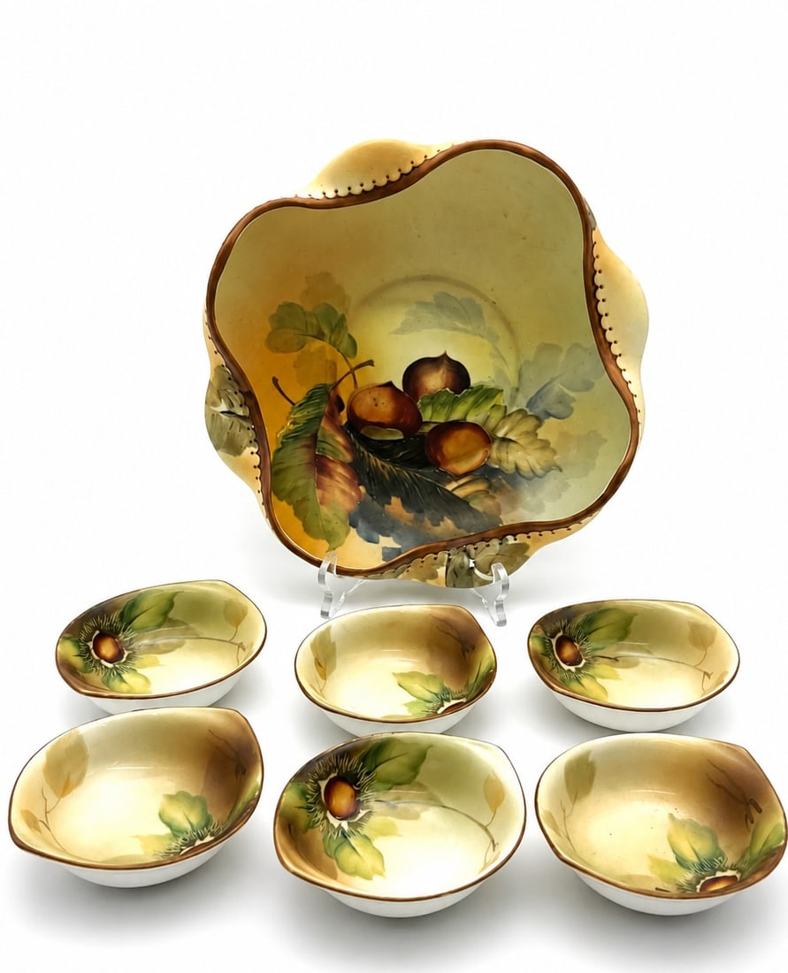 HAND PAINTED NIPPON PORCELAIN BOWL SET 9" (1 of 9)