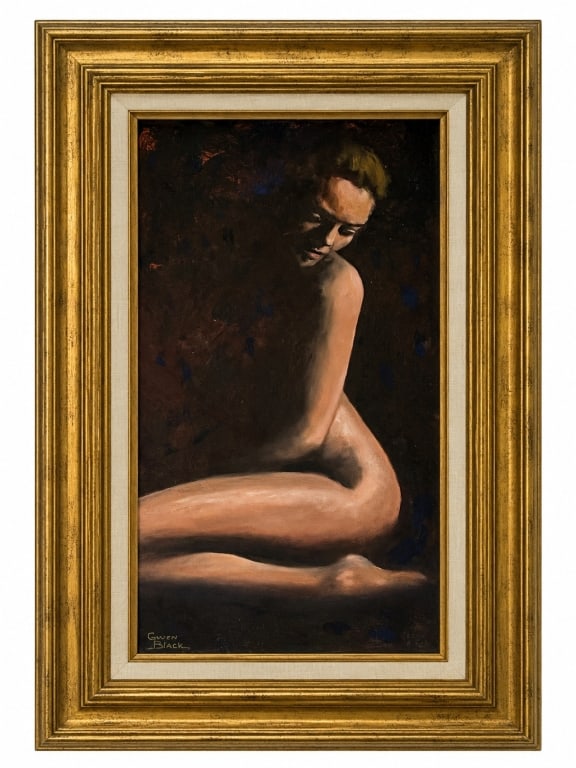 GWEN BLACK FIGURAL NUDE OIL PAINTING 33" (1 of 3)
