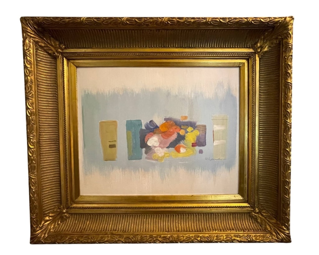 ABSTRACT MODERNIST PAINTING IN GILT FRAME 28" (1 of 6)
