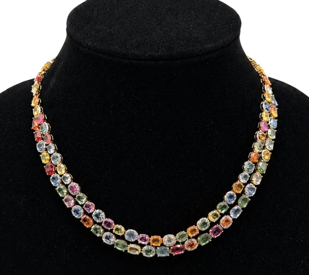 14K GOLD MULTI-COLOR SAPPHIRE & DIAMOND NECKLACE (1 of 1)