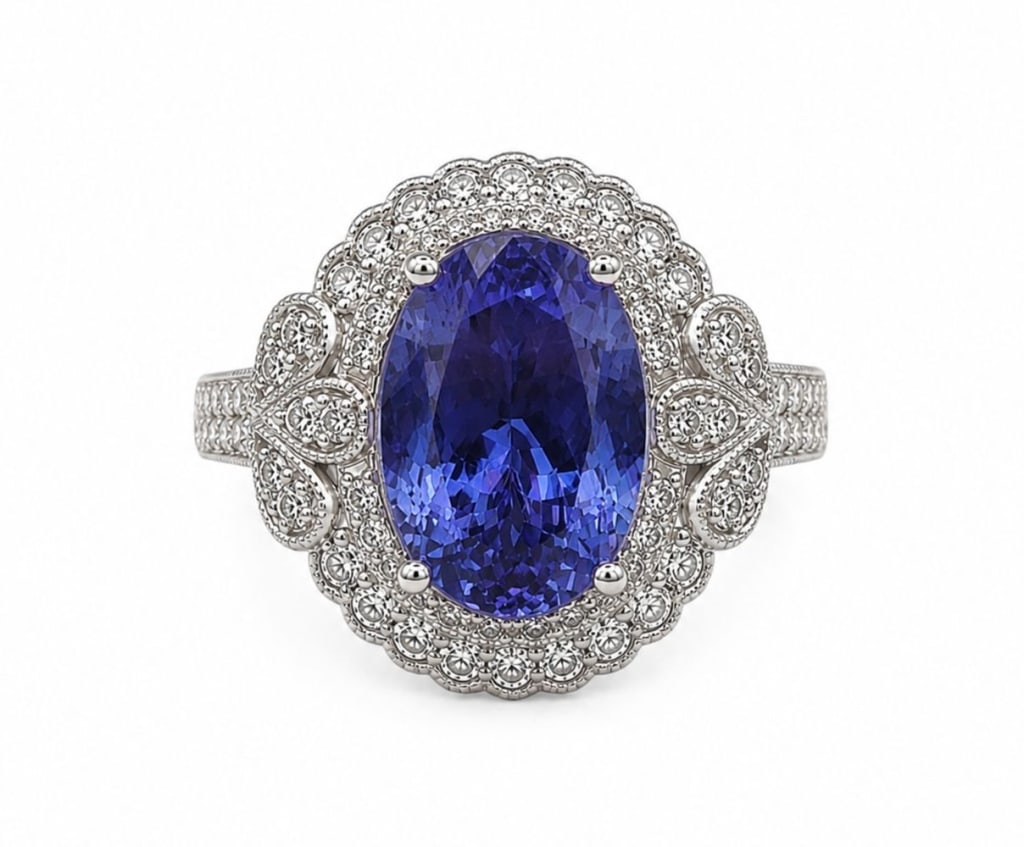 PLATINUM 4.7CT TANZANITE & .69CT DIAMOND HALO RING (1 of 1)