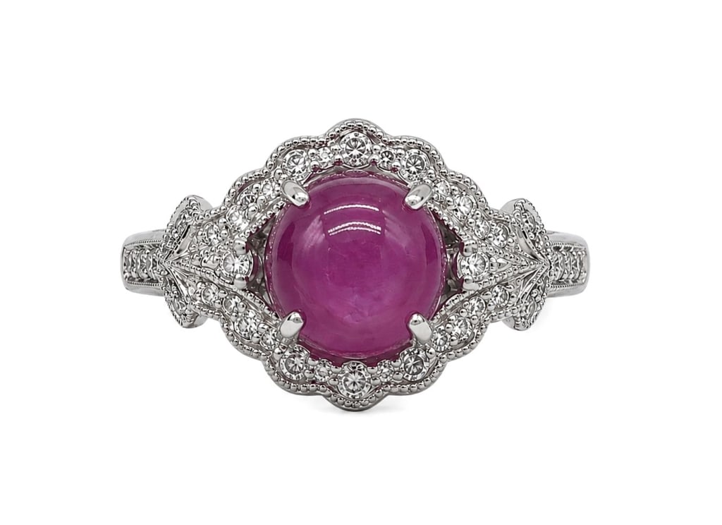 PLATINUM 2.7CT STAR RUBY & .42CT DIAMOND HALO RING (1 of 1)
