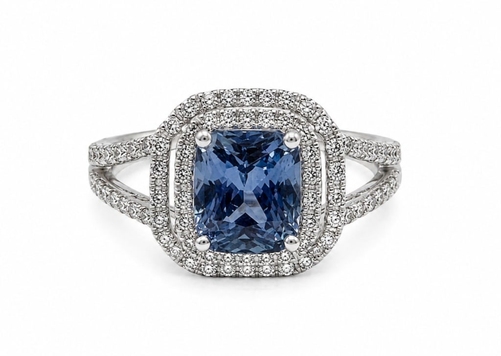 GIA UNHEATED 2CT SAPPHIRE & DIAMOND PLATINUM RING (1 of 3)