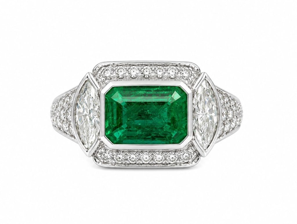 PLATINUM EMERALD & DIAMOND HALO RING 5.9G (1 of 1)