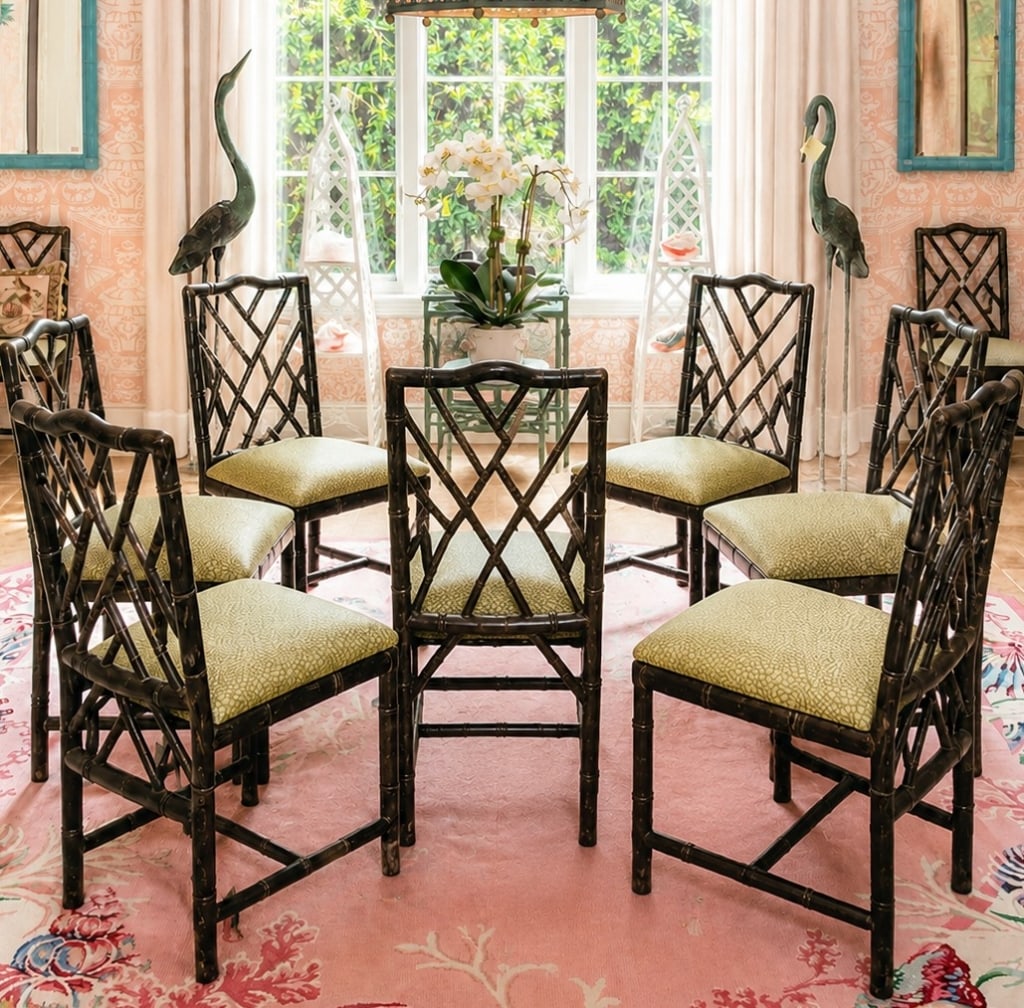 10 COASTAL BAMBOO STYLE CEYLON DINING CHAIRS 39" (1 of 8)