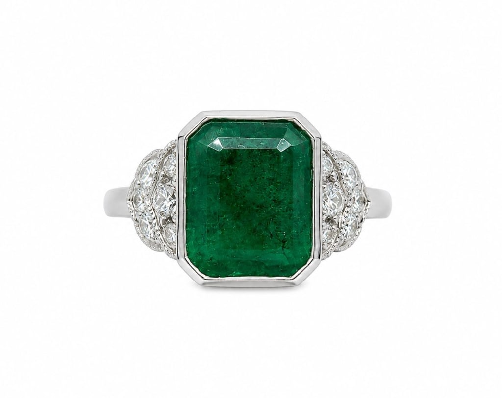 PLATINUM 3.3CT EMERALD & .20CT DIAMOND RING (1 of 3)