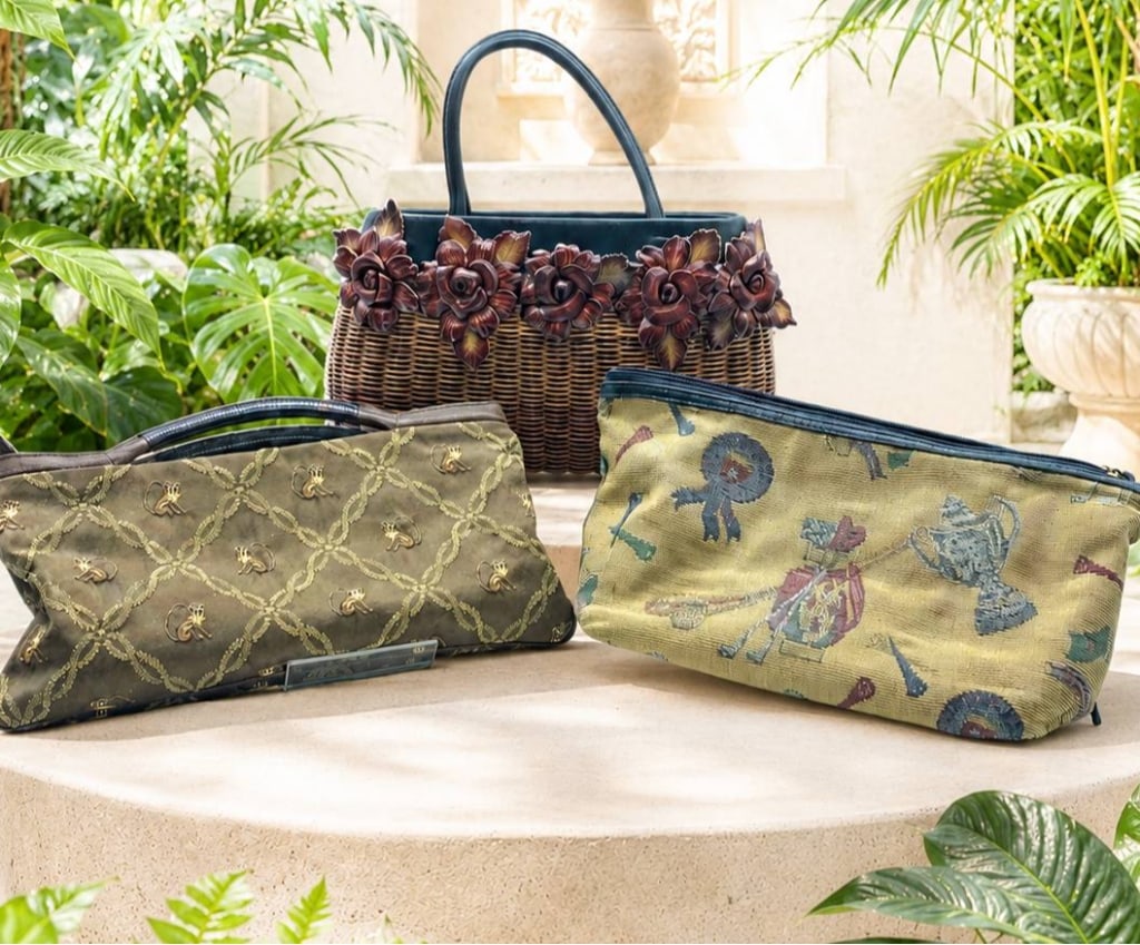 SET OF DESIGNER TROPICAL HANDBAGS & POUCHES 13" (1 of 14)