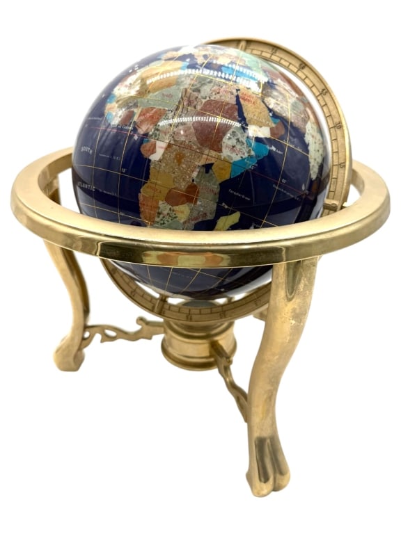 GEMSTONE WORLD GLOBE ON BRASS STAND 12" (1 of 10)
