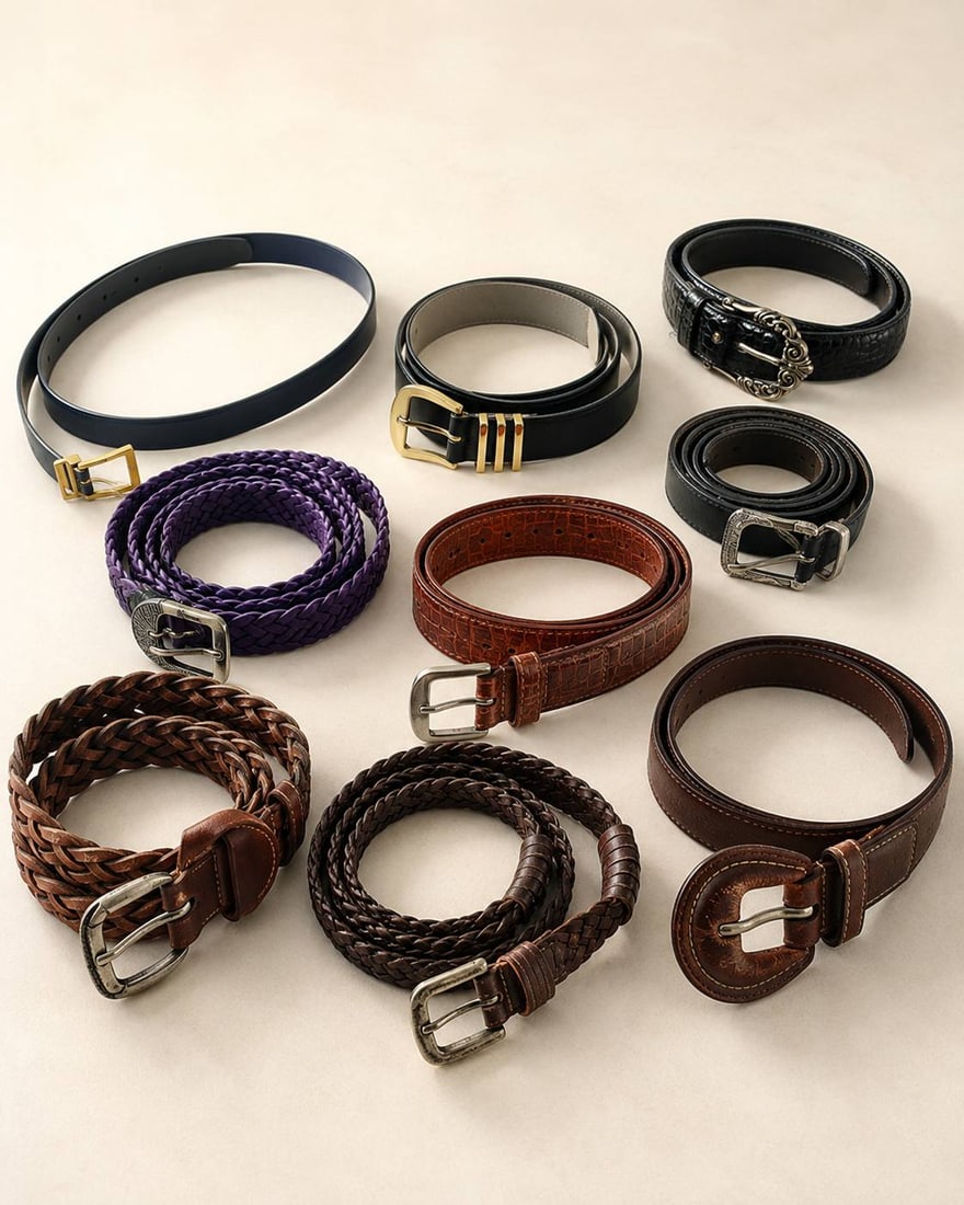 9 ASSORTED LEATHER AND FAUX LEATHER BELTS SIZE XS (1 of 9)