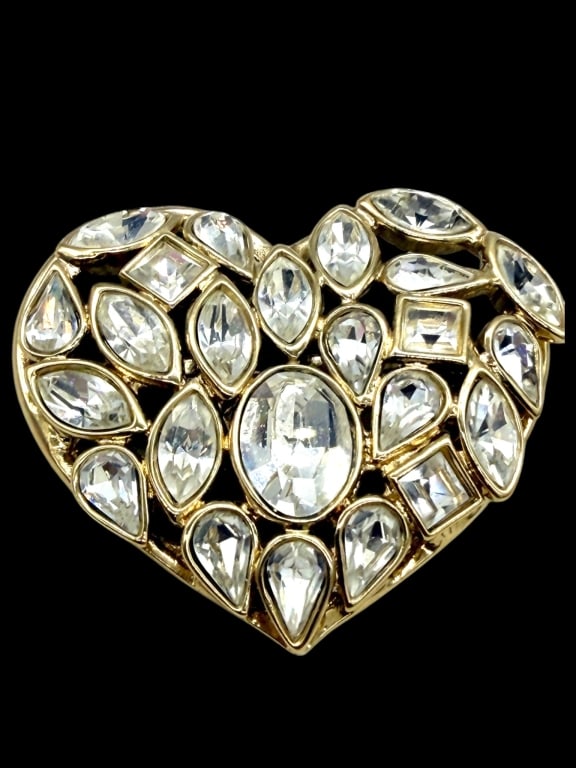 YVES SAINT LAURENT GOOSSENS HEART BROOCH 2": A striking vintage Yves Saint Laurent heart-form brooch designed by the legendary Robert Goossens, celebrated for his enduring collaborations with the great French fashion houses. This sculptural piec
