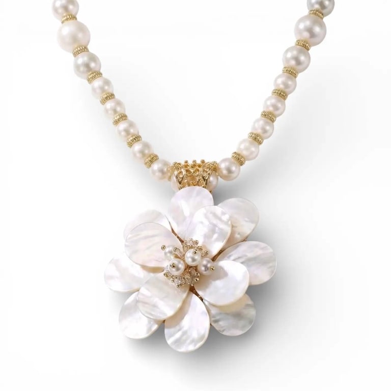 MOTHER OF PEARL HANDMADE PEARL NECKLACE: Chunky | Handmade | Statement Jewelry | Perfect for Mother's Day, Spring, & Summer | | ?Ellie Necklace | ?Length: 20" + 3" Extender | ?Weight: 3.5 Ounces | ?Lightweight Ivory Glass Pearl | ?Hand Made 