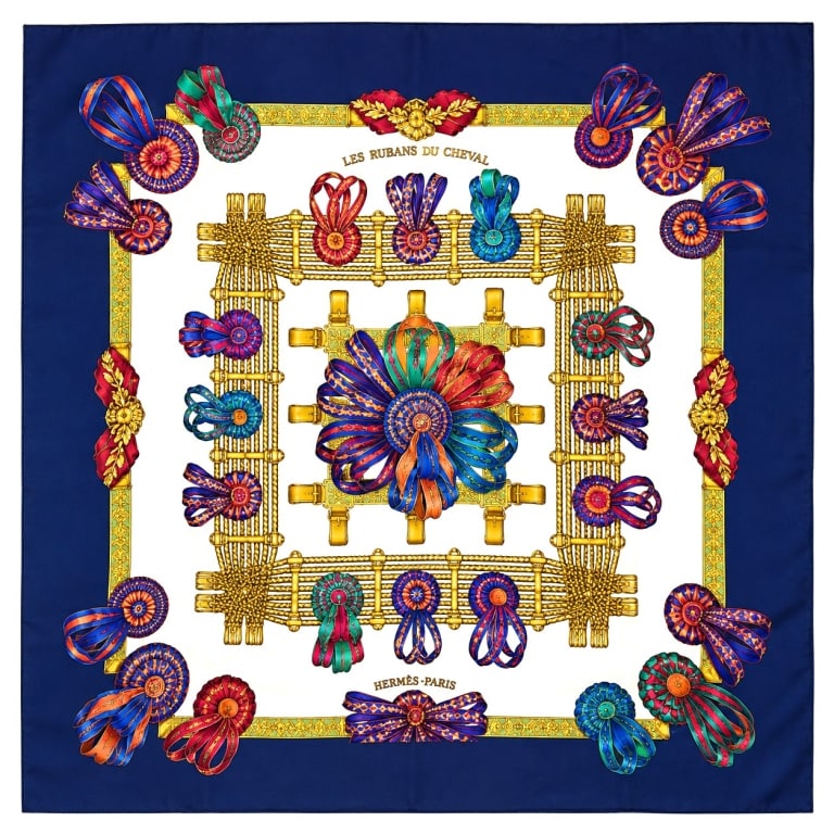 HERMES LES RUBANS DU CHEVAL SILK SCARF 35" (1 of 7)