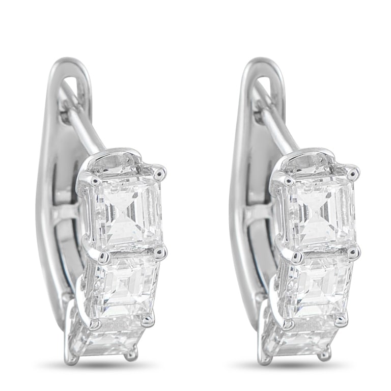 18K WHITE GOLD 1.85CT DIAMOND EARRINGS AER-19360: These luxury earrings are ideal for everyday wear. Set in 18K White Gold, Diamonds with a total weight of 1.85 carats add a touch of luxury to any occasion. Each earring measures 0.50 round.This jewel