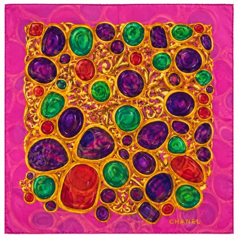 CHANEL JEWEL PRINT SILK CHIFFON SCARF 34" (1 of 7)