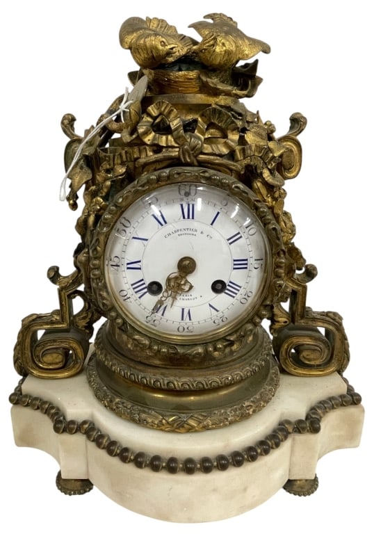 FRENCH GILT BRONZE & MARBLE MANTEL CLOCK 12" (1 of 10)