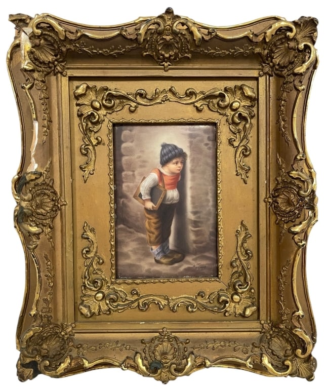 KPM STYLE PORCELAIN PLAQUE IN GILT FRAME 12.5" (1 of 8)