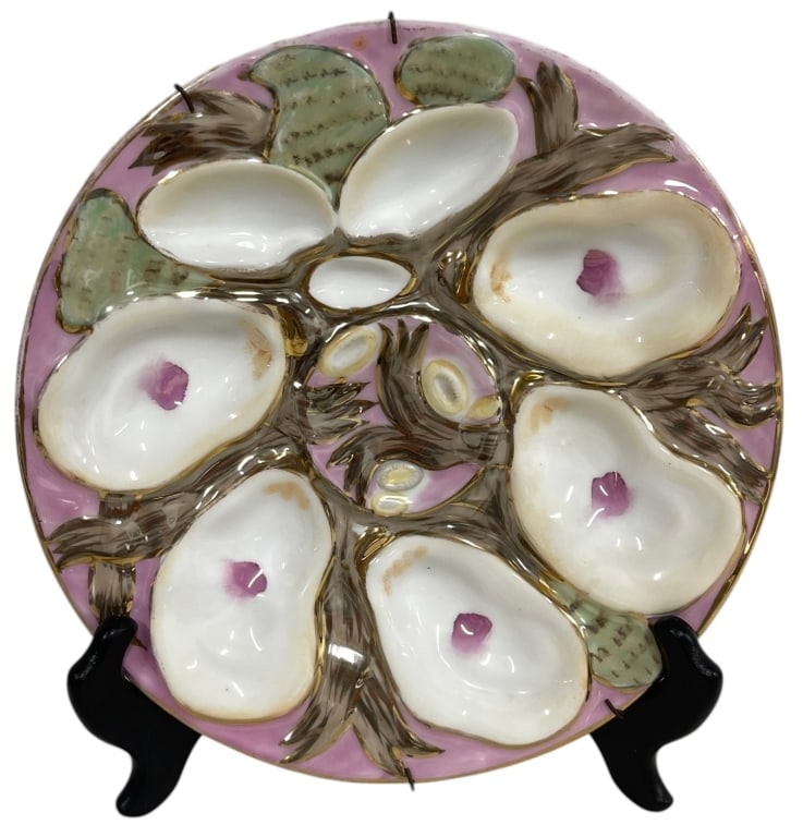 ANTIQUE PORCELAIN OYSTER SERVER PLATTER 9" (1 of 5)