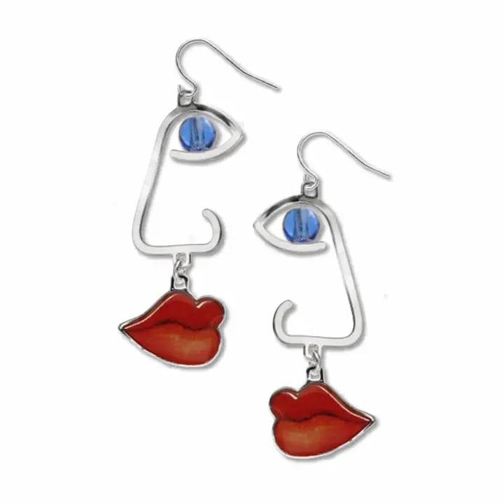 NEW! DAVID HOWELL CUBIST PROFILE EARRINGS: In analytical Cubism, objects are broken up and reassembled in an abstracted form. A detail from a 1912 portrait of Germaine Raynal by Juan Gris shows the beginning of that movement, which was to have