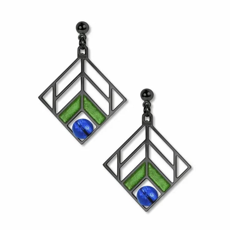 NEW! FRANK LLOYD WRIGHT CHEVRON EARRINGS: During Frank Lloyd Wright's Prairie School period, many variations of chevron designs were found. From the very palatial dana house to the more modest residences built for J. Walser Jr. and George