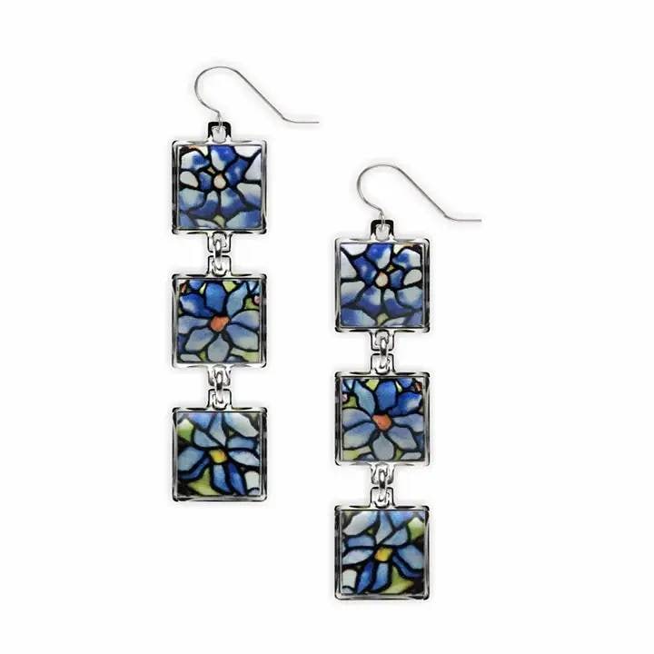 NEW! TIFFANY CLEMATIS DANGLE EARRINGS: Louis C. Tiffany and his artisans captured the beauty and nuance of the natural world with their innovative leaded glass lampshades. Tiffany designer Clara Driscoll provided the inspiration for these 