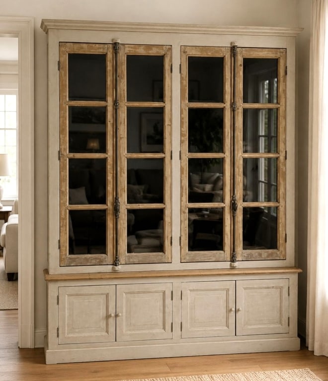 LARGE DISTRESSED WOOD DISPLAY CABINET 97" H (1 of 12)