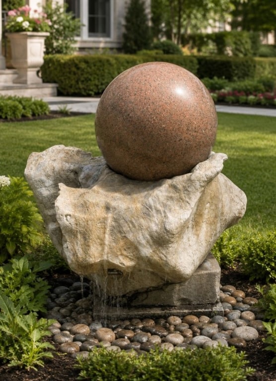 GRANITE SPHERE GARDEN SCULPTURAL FOUNTAIN 48" (1 of 11)