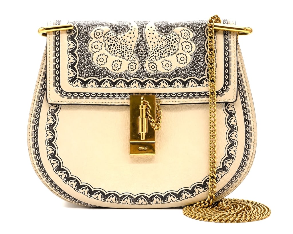 CHLOE EMBOSSED LEATHER DREW BAG 10": .