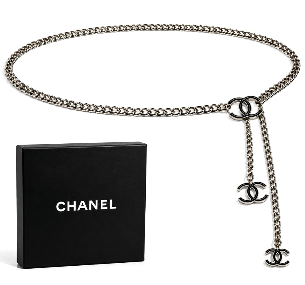 CHANEL BLACK CC CHAIN BELT SIZE M (1 of 5)