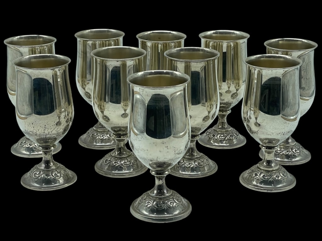 SET OF 10 TOWLE STERLING SILVER GOBLETS 1026G: *for alternative shipping options please go to www.dejavuauctionshipping.com-SET OF 10 TOWLE STERLING SILVER GOBLETS 1026 G NOT WEIGHTED-A premier collection of 10 matching sterling silver water or wi