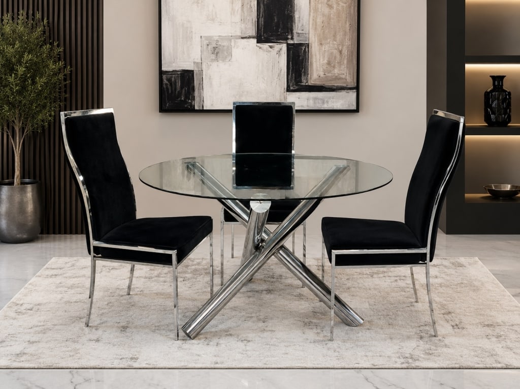 MODERN CHROME DINING TABLE & 3 CHAIRS 48" (1 of 12)