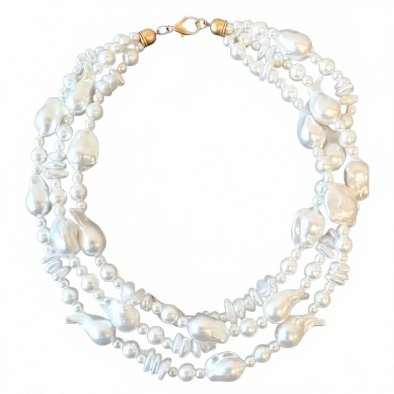 Chunky Coastal Pearl Handmade Statement Necklace: ?Name: Demi Necklace: | ?Length: 18" + 3" Extender | ?Coastal Ivory Glass Pearls | ?Multi Strand Silk Cord | ?Vintage 14k Gold Plated Hardware | ?Lobster Claw Clasp | ?Artisan Double Hand Knotted